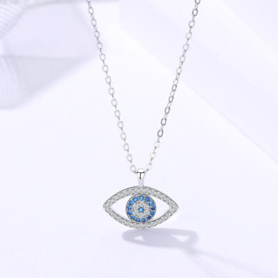 Collier Oeil Bleu Protection • Argent 925 + Zircon